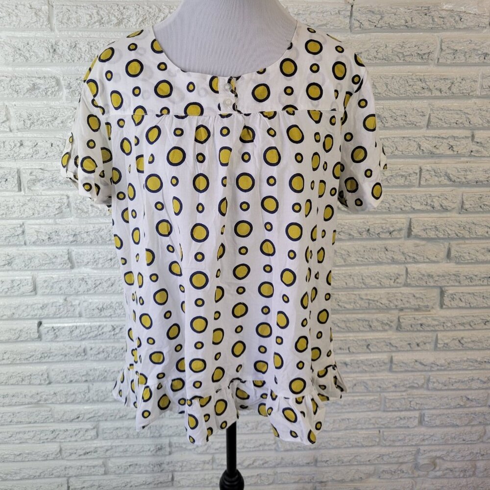 Contact Plus NY Women's 2X Yellow Geometric Ruffle Button Up GEO251E